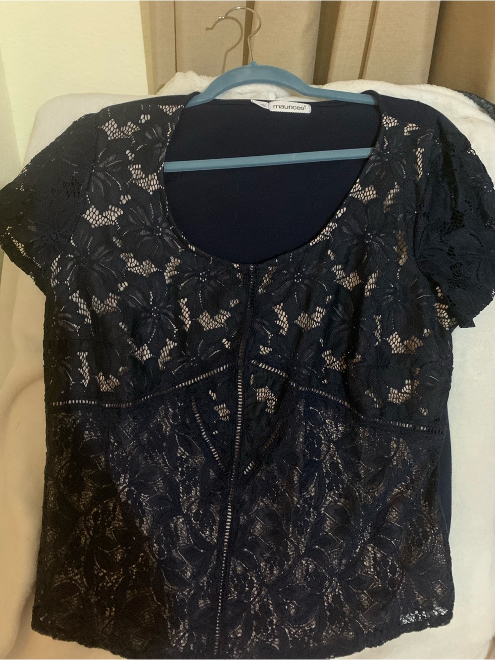 Maurices Navy Floral Lace Scoop Neck Top